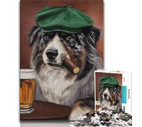 Puzzle per adulti e adolescenti raffiguranti un pastore australiano che fuma, aiuta il cervello a esercitare i giocattoli avvincenti per coltivare la pazienza, un'opera d'arte (50x75cm)