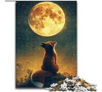 Puzzle per adulti e adolescenti Volpe sotto la luna, giocattolo educativo intellettuale decomprimente, regalo di compleanno, regali, arte murale (dimensioni 50x75cm)