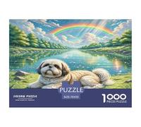 Puzzle per adulti e bambini con pastore rumeno Mioritic: cane sul lago sotto l'arcobaleno, gioco educativo dai 12 anni in su, 70x50 cm/1000 pezzi