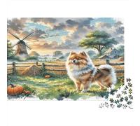 Puzzle per Adulti e Bambini Pomerania, Cane nel Campo con Mulino a Vento 1000 Pezzi Giochi Educativi per Decorazione Murale 52x38cm 1000 Pezzi