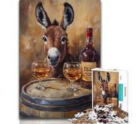 Puzzle per adulti e ragazzi, 1000 pezzi, asino su una botte di vino, difficile da completare ma divertente e umoristico, regalo di compleanno, regali, decorazione murale 38x26cm