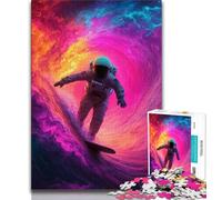 Puzzle per adulti e ragazzi 1000 pezzi Astronauta che fa surf nello spazio, gioco per famiglie, antistress, sfida difficile, rafforza l'amore tra coppie (75x50cm)