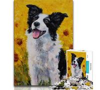 Puzzle per adulti e ragazzi, 1000 pezzi, Border Collie, dipinto, aiuta il cervello a esercitare i giocattoli avvincenti per coltivare la pazienza, decorazione perfetta (75x50cm)
