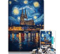 Puzzle per adulti e ragazzi, 1000 pezzi, Città sotto il cielo notturno, aiuta il cervello a esercitare i giocattoli avvincenti per coltivare la pazienza, collezione di artisti, belle arti (38x26cm)
