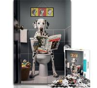 Puzzle per adulti e ragazzi, 1000 pezzi, dalmata sul water, sfida difficile antistress con poster abbinato e foglio di quiz (75x50cm)