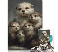 Puzzle per adulti e ragazzi 1000 pezzi Famiglia di lontre, gioco per famiglie antistress, sfida difficile, migliora l'amore tra coppie, 75x50cm