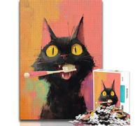 Puzzle per adulti e ragazzi 1000 pezzi Gatto nero che si lava i denti 1000 pezzi per adulti, antistress, per ammazzare il tempo durante le vacanze, interazione genitore-figlio (dimensioni 75x50cm)