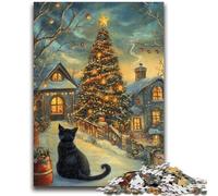 Puzzle per adulti e ragazzi 1000 pezzi Gatto nero di Natale per età 14 anni e oltre Giocattolo educativo intellettuale decomprimente Ottimo regalo 38x26cm