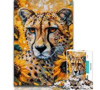 Puzzle per adulti e ragazzi, 1000 pezzi, Girasole e leopardo, aiuta il cervello a esercitare i giocattoli avvincenti per coltivare la pazienza, collezione di artisti, belle arti (75x50cm)