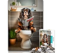 Puzzle per adulti e ragazzi, 1000 pezzi, King Charles Spaniel, Toilette, sfida difficile antistress con poster abbinato e foglio di quiz (38x26cm)