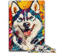 Puzzle per adulti e ragazzi, 1000 pezzi, motivo: cane husky, perfetto per le serate di gioco, giocattolo colorato per la casa, regalo (38x26cm)
