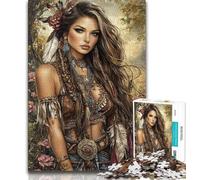 Puzzle per adulti e ragazzi, 1000 pezzi, principessa indiana, aiuta il cervello a esercitare i giocattoli avvincenti per coltivare la pazienza, collezione di artisti, belle arti (38x26cm)