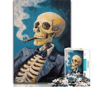 Puzzle per adulti e ragazzi 1000 pezzi Scheletro che fuma, gioco per famiglie antistress, sfida difficile, rafforza l'amore tra coppie, 38x26cm