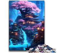 Puzzle per adulti e ragazzi, 1000 pezzi, Tempio della cascata al neon, per 14+ anni, difficile da completare ma divertente e umoristico, regalo di compleanno, 50x75cm