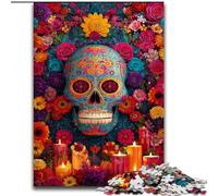 Puzzle per adulti e ragazzi 1000 pezzi Teschio di zucchero Donna, giocattoli educativi Giochi antistress Rafforza l'amore tra coppie (dimensioni 50x75cm)