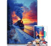 Puzzle per adulti e ragazzi, 1000 pezzi, treno sulla neve, tramonto, difficile da completare ma divertente e umoristico, regalo di compleanno, regali, arte murale 38x26cm