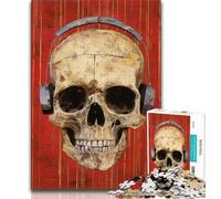 Puzzle per adulti e ragazzi con scheletro che indossa le cuffie, 1000 pezzi, antistress, per ammazzare il tempo durante le vacanze, con poster abbinato e foglio di quiz, 38x26cm
