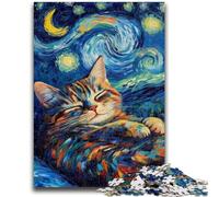 Puzzle per adulti e ragazzi da 1000 pezzi Gatto nero che dorme nel cielo notturno Gioco stimolante e gioco per famiglie Ideale come regalo per tutta la famiglia 50x75cm