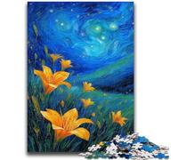 Puzzle per adulti e ragazzi da 1000 pezzi "Gigli gialli nel cielo notturno", gioco stimolante e gioco per famiglie, ideale come regalo per tutta la famiglia, 26x38cm