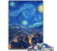 Puzzle per adulti e ragazzi, puzzle da 1000 pezzi, città sotto il cielo notturno, aiuta il cervello a esercitare i giocattoli avvincenti per coltivare la pazienza, decorazione da parete 26x38cm