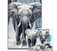 Puzzle per adulti Elefanti nella neve Puzzle per adulti 1000 pezzi con pezzi completamente interconnessi di forma casuale per bambini dai 14 anni in su (50x75cm)