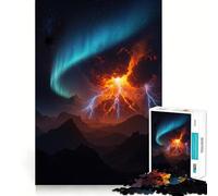 Puzzle per adulti "Eruzione vulcanica con aurora boreale" da 1000 pezzi,gioco di logica,regalo,taglio di precisione,attività rilassante di gruppo al chiuso (38x52cm)