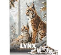 Puzzle per adulti Famiglia di linci in inverno 1000 pezzi Puzzle in legno Adatto per adulti e dai 18 anni in su Gioco di puzzle per famiglie 1000 pezzi (75x50 cm)