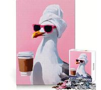 Puzzle per adulti "Gabbiano con caffè e occhiali da sole", 1000 pezzi, rompicapo, rilassante, con schema di montaggio, ideale come regalo di Babbo Natale (50x75cm)