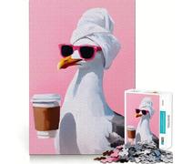 Puzzle per adulti "Gabbiano con caffè e occhiali da sole", 1000 pezzi, rompicapo, rilassante, con schema di montaggio, ideale come regalo di Babbo Natale (50x75cm)