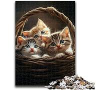 Puzzle per adulti Gattino in cesto di fiori Aiuta il cervello a esercitare Giocattoli avvincenti per coltivare la pazienza Adatto alle coppie 26x38cm