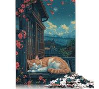 Puzzle per adulti "Gatto addormentato nel giardino giapponese", 520 pezzi, puzzle rettangolare in cartone, regalo per uomo, per ragazzo o ragazza, 520 pezzi (52x38 cm)