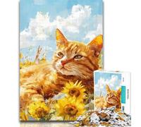 Puzzle per adulti Gatto che dorme in un campo di girasoli Puzzle da 1000 pezzi per adulti Regali, gioco stimolante e gioco in famiglia Regali di Babbo Natale segreto 26x38cm