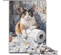 Puzzle per adulti Gatto che gioca con la carta igienica Puzzle impegnativi 50X75CM Rilassati e sfida, arte decorativa colorata per la casa, amici