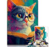 Puzzle per adulti "Gatto che legge un libro", 1000 pezzi, difficile, gioco per famiglie, antistress, sfida difficile, regali di Babbo Natale segreto (38x26cm)