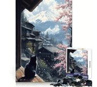 Puzzle per adulti "Gatto che osserva il Monte Fuji",1000 pezzi,per sviluppare la destrezza mentale,un passatempo leggero,con incastri perfetti,un regalo delizioso (50x75cm)