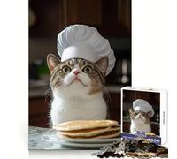 Puzzle per adulti Gatto Chef con Pancake, 1000 pezzi, per migliorare la memoria, ideale per il relax e il tempo libero, con bordi netti (38x26cm)