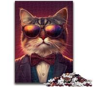 Puzzle per adulti Gatto con gli occhiali aiuta il cervello a esercitare Giocattoli avvincenti per coltivare la pazienza Adatto alle coppie 26x38cm