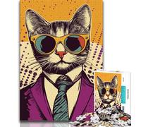Puzzle per adulti "Gatto in costume" 1000 pezzi, giocattoli educativi per l'apprendimento, giochi per famiglie con poster abbinato e foglio di quiz (50x75cm)
