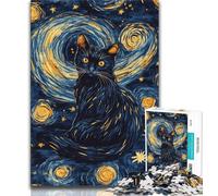 Puzzle per adulti "Gatto nero nel cielo notturno" 1000 pezzi per adulti e adolescenti perfetto per trascorrere il tempo in casa e migliorare l'amore tra coppie (50x75cm)