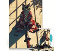 Puzzle per adulti "Gatto Samurai in Kimono con Katana" da 1000 pezzi Migliora la memoria, rilassa la mente Opera d'arte dai bordi affilati (50x75cm)