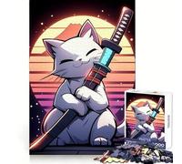 Puzzle per adulti "Gatto Samurai" in stile retrò,1000 pezzi,esercizio di logica,passatempo rilassante,bordi puliti,ottima idea regalo (38x52cm)
