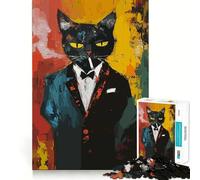 Puzzle per adulti "Gatto sofisticato che fuma una sigaretta", 1000 pezzi, gioco di abilità mentale, divertimento, qualità, bordo, collezione artistica (50x75cm)
