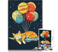 Puzzle per adulti "Gatto sognante con palloncini planetari", 1000 pezzi, sfida mentale, gioco di apprendimento, sorpresa premurosa per le celebrazioni, dimensioni 50x75cm