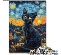 Puzzle per adulti "Gatto sotto il cielo notturno", 1000 pezzi, giocattolo educativo antistress, ideale come regalo per tutta la famiglia (26x38cm)