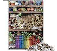 Puzzle per adulti "Gatto sulla libreria", modello da assemblare, ideale come regalo per tutta la famiglia, adatto per bambini di età compresa tra 26x38cm e 14 anni