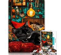 Puzzle per adulti Gatto vicino al camino Puzzle per adolescenti apprendimento educativo È ideale come regalo per tutta la famiglia 75x50cm