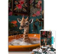 Puzzle per adulti Giraffa nella vasca da bagno Puzzle per adolescenti gioco per famiglie antistress Sfida difficile Regali di Babbo Natale segreto (26x38cm)