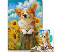 Puzzle per adulti Girasole Corgi 1000 pezzi, difficili, giocattoli educativi per l'apprendimento, giochi per famiglie con poster abbinato e foglio di quiz (50x75cm)