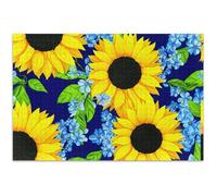 Puzzle per adulti, girasoli gialli, fiori blu, 500 pezzi, elefante bianco, divertimento, puzzle naturale, giocattolo, opere d'arte, 50,5 x 37,8 cm