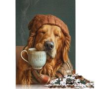 Puzzle per adulti Golden Retriever Coffee, decorazioni per la casa uniche, regali per adulti e adolescenti, 1500 pezzi (85x57 cm)